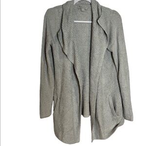 Barefoot Dreams Cozy Chic Lite Coastal Cardigan Size S Small Light Gray Open.